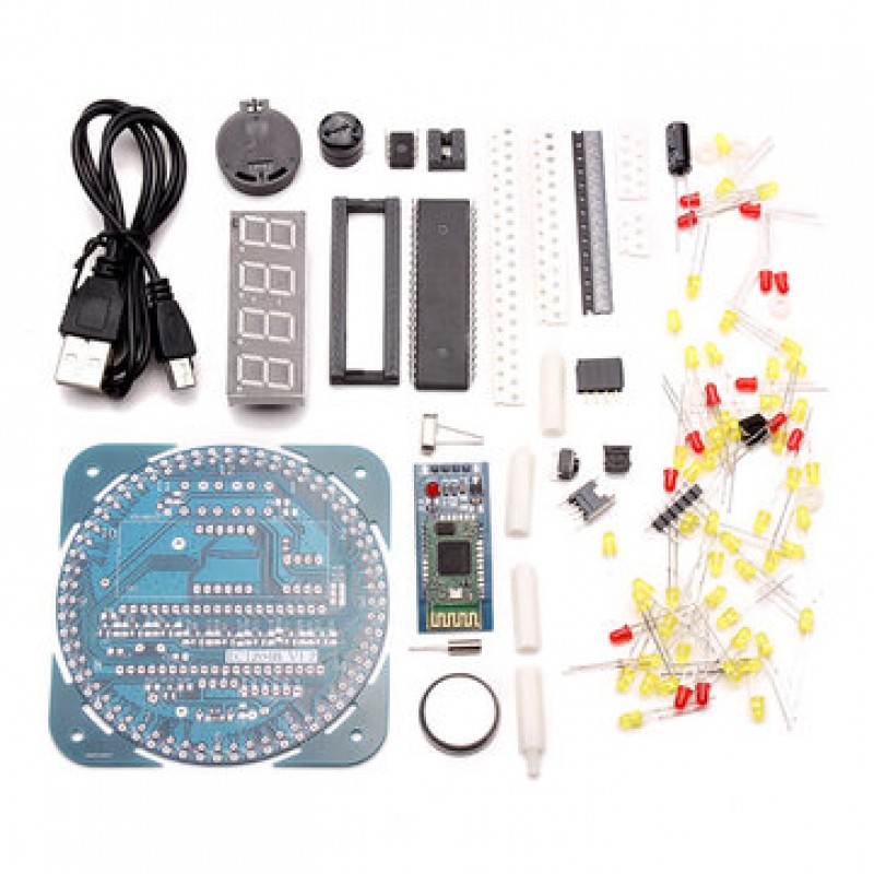 DIY AT89S52 Rotation LED Electronic Clock Kit 51 SCM Learning Bo